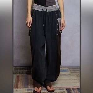 POL Charcoal Wide-Leg Pants with Button Accents